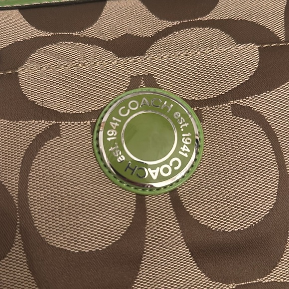 Coach Signature Diaper Bag Stripe Tan & Apple Green - Picture 5 of 12